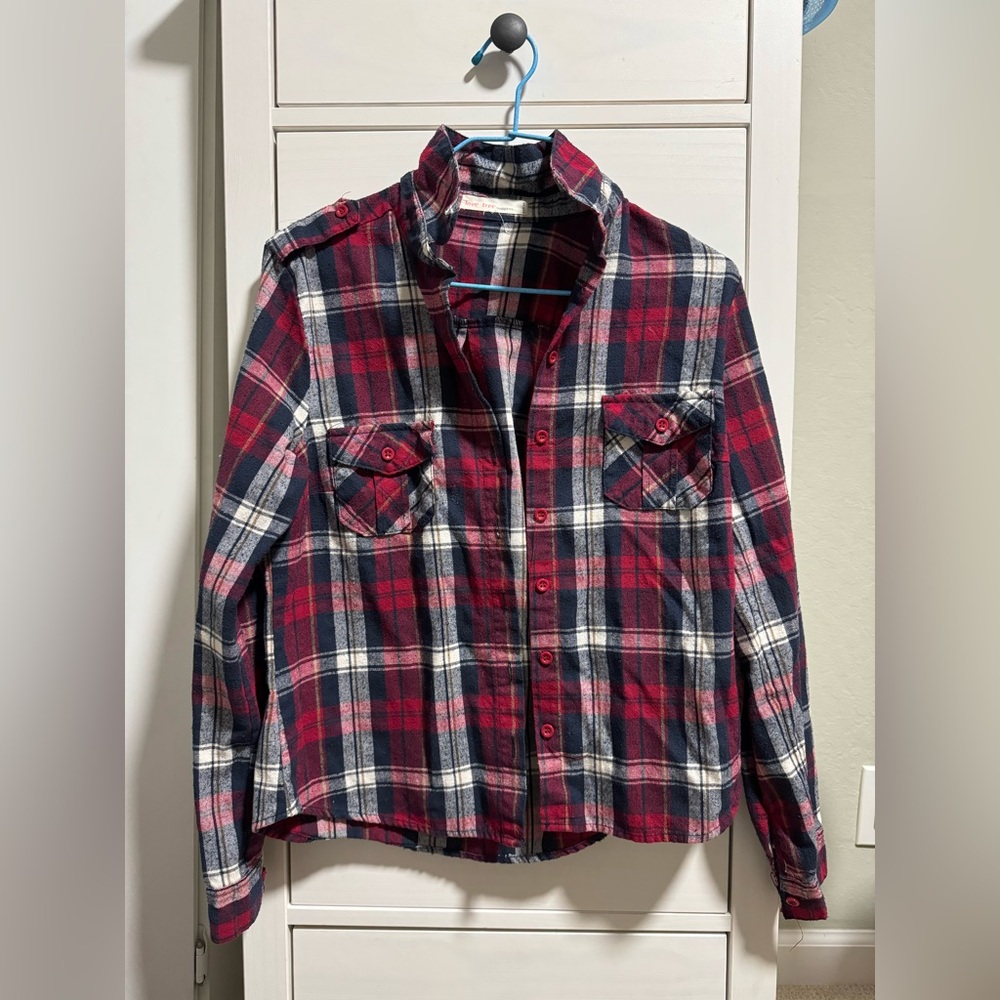 Love Tree Red and Navy Plaid Pattern Button Up Shirt
